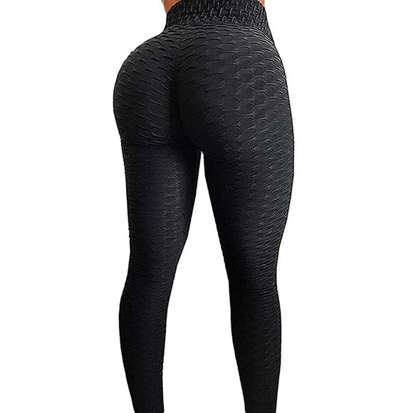 Women's Plus 2 XL Viral TikTok Style Butt Lifting Leggings Black Waffle Scrunch - Picture 3 of 8